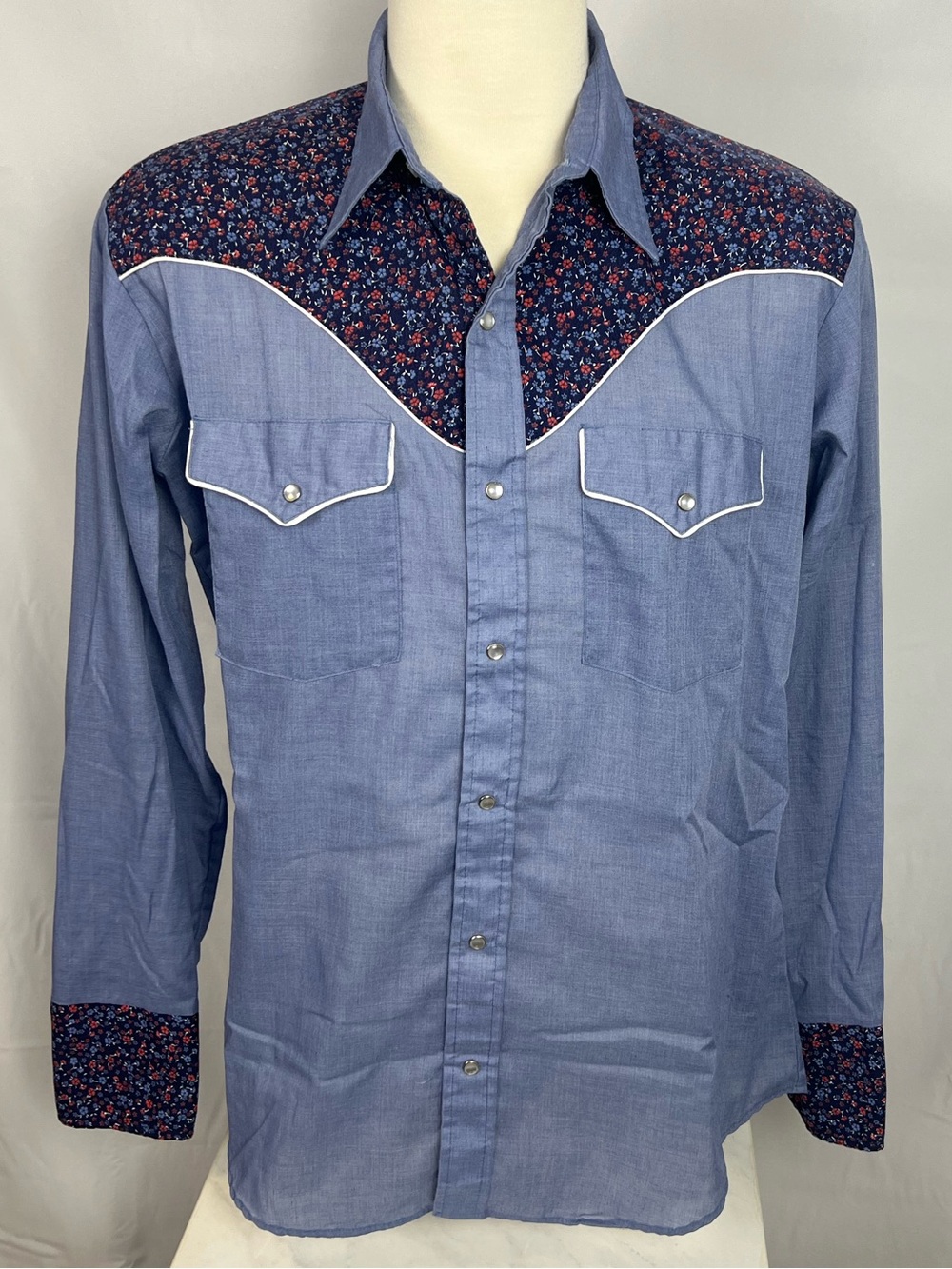 Vintage Kenny Rogers Blue Western Button Up Shirt with Floral Yoke